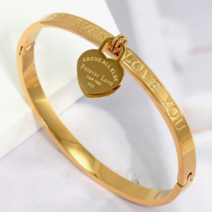 18K Gold Plated Stainless Steel Double Heart Shaped Bangle Bracelet (10 Sets)