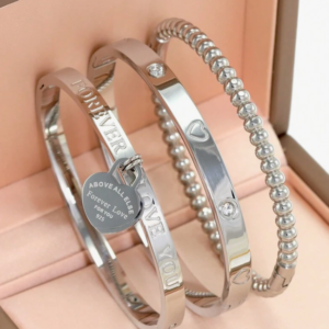 Silver Stainless Steel Bangle Bracelet (10 Sets)