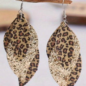 New Vintage Leopard Print Layered Faux Leather Sequin Earring (10 sets)