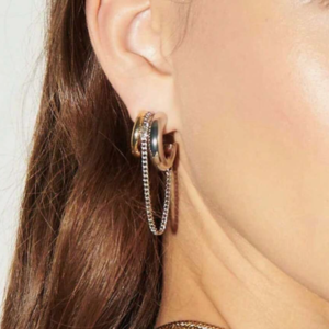 Women's Streamlined Symmetrical Gold & Silver Color Blocked C-Shaped Tassel Earring (10 Sets)