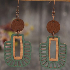 Boho-Chic Wooden Geometric Hollow Dangle Earring (10 Sets)