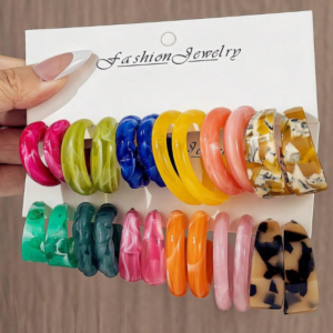 6-12 Pairs/Set Fashion Acrylic Resin C-Shape Earring (10 Sets)