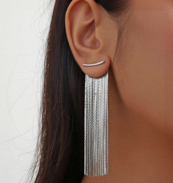 Metal Chain Tassel Pendant Earring (10 Sets) - Image 2
