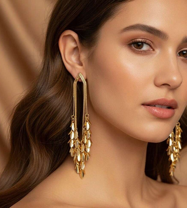 Metal Leaf & Tassel Dangle Earring (10 Sets)