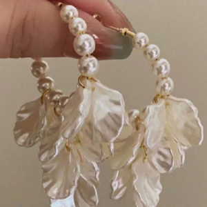 Retro Geometric Circular Beaded White Tassel Earring (10 Sets)