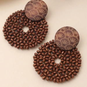 Handmade Coffee Brown Wooded Bead Stud Earring (10 Sets)