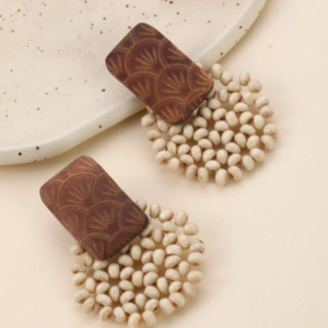 Handmade Minimalist Wooded Bead Stud Earring (10 Sets)