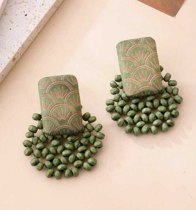 Handmade Minimalist Wooded Bead Stud Earring (10 Sets) - Image 4