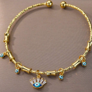 Round Blue Zirconia Evil Eye Bangle (10 Sets)