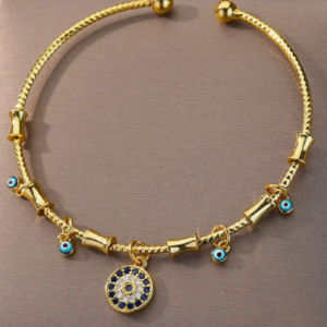 Round Blue Zirconia Evil Eye Bangle (10 Sets)