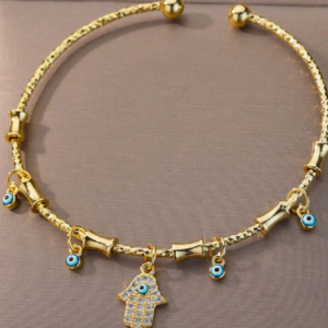 Round Blue Zirconia Evil Eye Bangle (10 Sets)