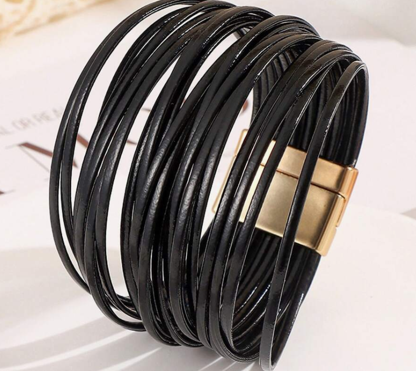 sj25061944448540770 black Bohemian Style PU Leather Multi-Layer Bracelet (10 Sets) - Image 5