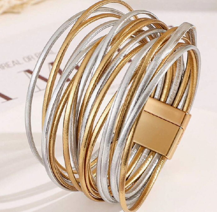 sj25061944448540770 gold and silver Bohemian Style PU Leather Multi-Layer Bracelet (10 Sets) - Image 4