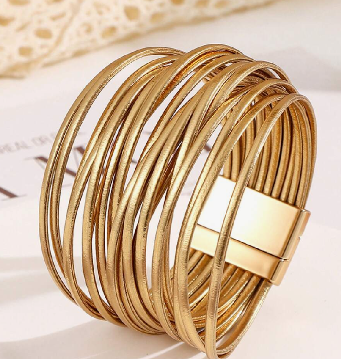 sj25061944448540770 gold Bohemian Style PU Leather Multi-Layer Bracelet (10 Sets) - Image 3