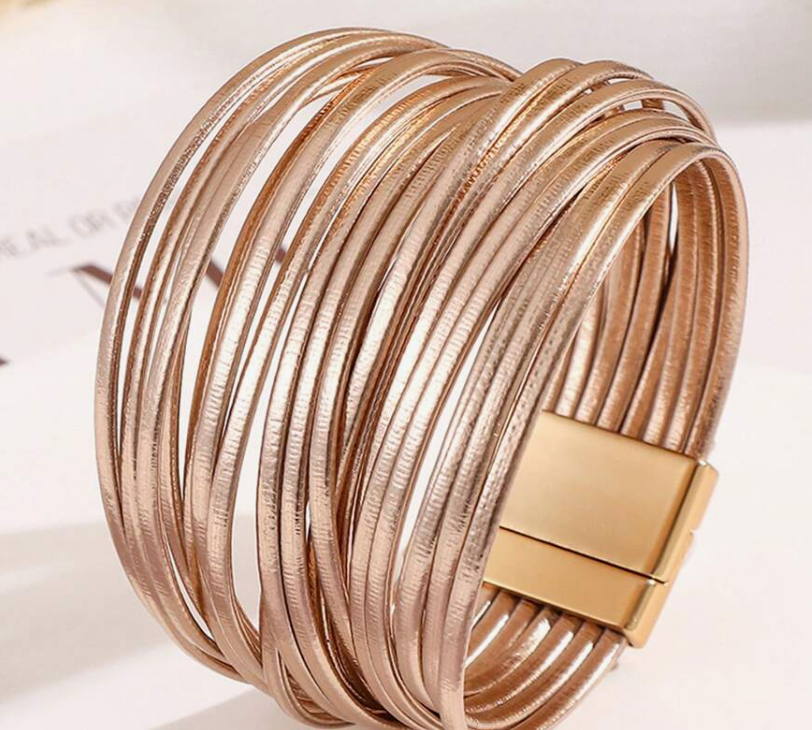 sj25061944448540770 rosegold Bohemian Style PU Leather Multi-Layer Bracelet (10 Sets)