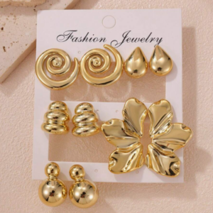 10pcs Set Fashionable Gold Flower & Spiral Stud Earring (10 sets)