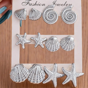 12pcs Silver Starfish & Shell Earring (10 Sets)