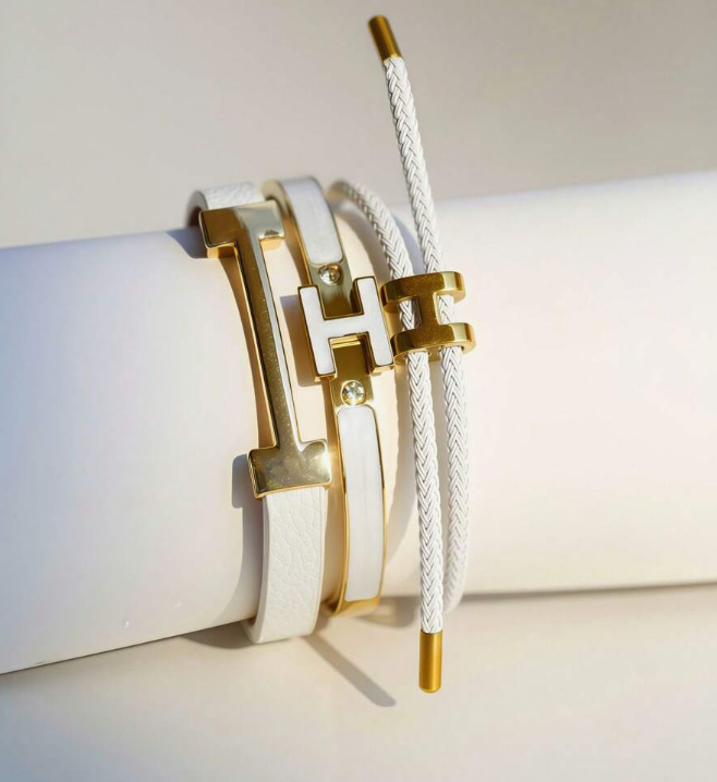 sj25070852279388162 white 3pcs Fashionable Chic Golden Letter Leather Bracelets (10 Sets) - Image 2
