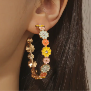 Floral Resin Earring with Rhinestone (10 Sets)