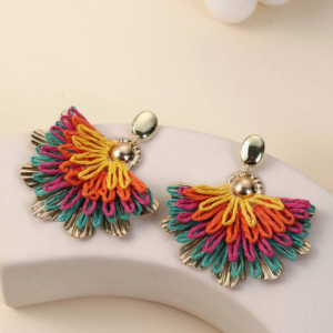 Handmade Colorful Contrast Effect Phoenix Tail Flower Pendant Earring (10 Sets)