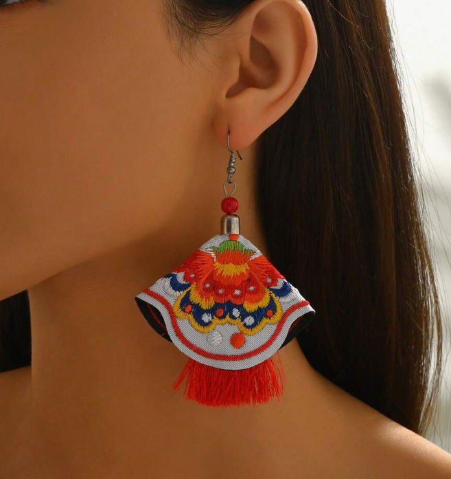 2pcs Vintage Bohemian Style Embroidered Tassel Earrings (10 Sets)