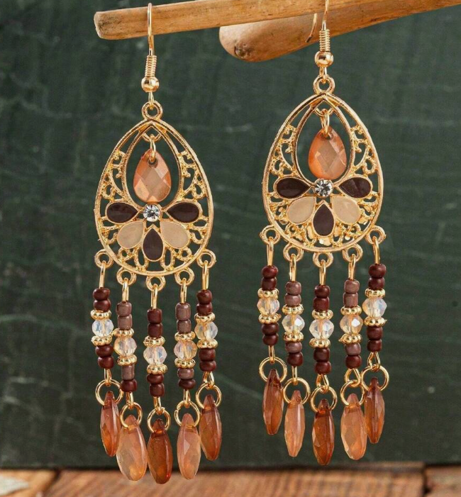 Bohemian Style Vintage Teardrop Seed Bead Tassel Earring (10 Sets)
