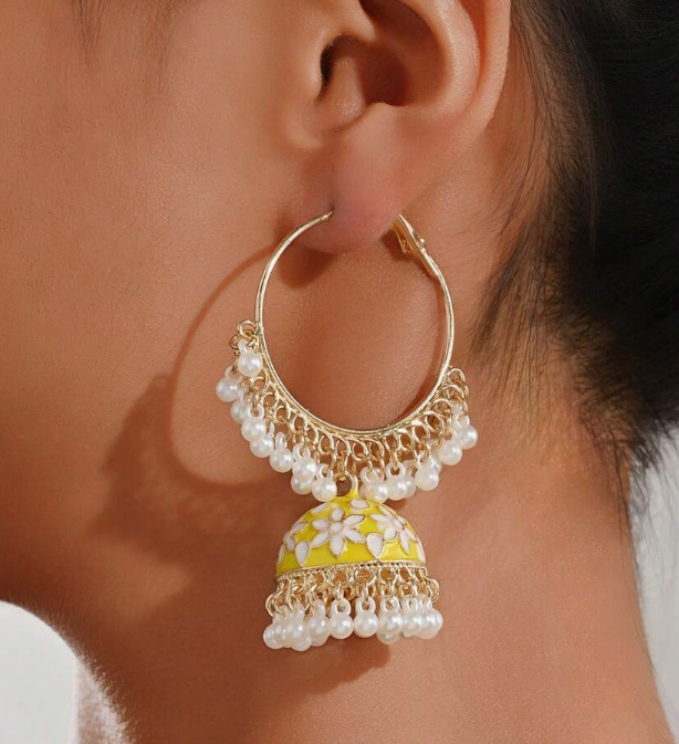 Classic Retro Colorful Oil Drip Floral Faux Pearl Earring (10 Sets)