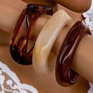 3pcs Vintage Amber, Beige & Brown Acrylic Bangle Bracelet (10 Sets)