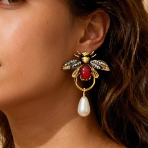 Elegant Alloy Insect Bee & Water Drop Faux Pearl Dangle Earrings (10 Sets)