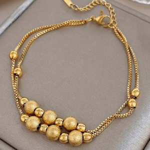 18K Gold Plated Stainless Steel Textured Beaded Chain Bracelet (10 Sets)