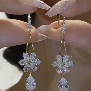 Crystal Water Drop & Zirconia Flower Earring (10 Sets)