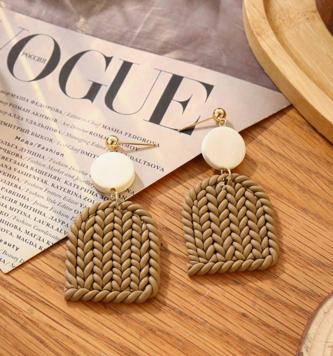 Handmade Soft Clay Material Brown Woven Earring (10 Sets)
