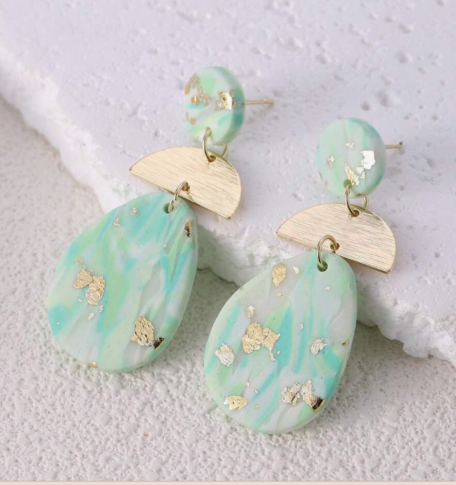 Handmade Mint Green Irregular Foil Effect Earring (10 Sets)