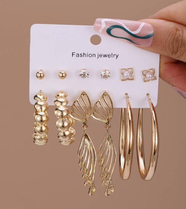 6 Pairs Combination Exaggerated Faux Flower Hoop Earring (10 Sets)