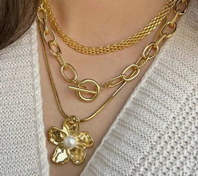 sj260207160605115815356 3pcs Elegant Copper Flower Pendant Necklace Set (10 Sets)