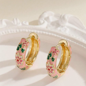 Fashion Copper Material Flower Pattern Hoop Earring (10 Sets)