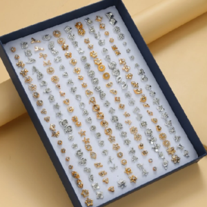 100 Pairs/Set Random Color Rhinestone Stud Earring (10 Sets)