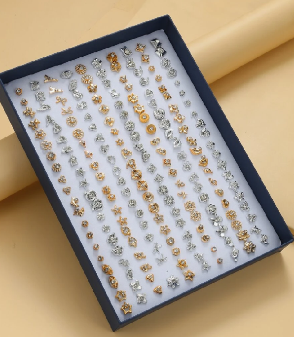 100 Pairs/Set Random Color Rhinestone Stud Earring (10 Sets)