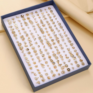 100 Pairs/Set Rhinestone Decor Stud Earring (10 Sets)