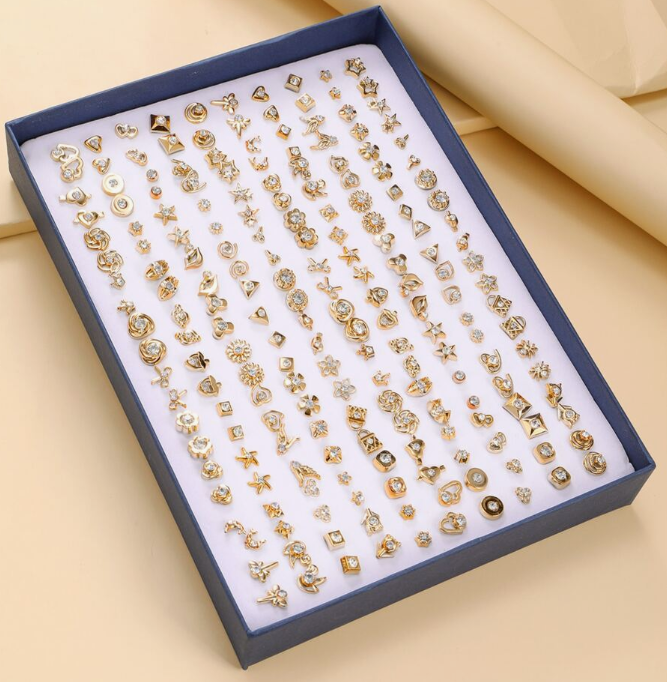 100 Pairs/Set Rhinestone Decor Stud Earring (10 Sets)