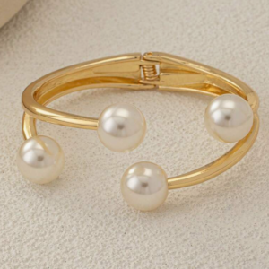 Dome Cuff Bracelet, Faux Pearl Decor Chunky Metal Bangle Set (10 Sets)