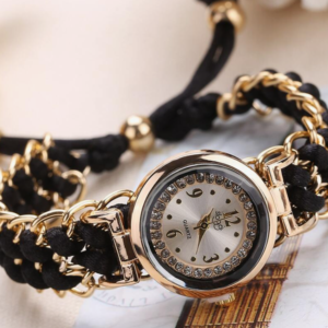 Women's Fashion Elegant Bracelet-Style Strap Rhinestone Embedded Quart Wrist Watch (10 Sets)