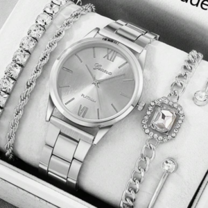 Jason Rolls 5pcs Set Women Business Dual-Time Stainless Steel Band Watch (10 Sets)