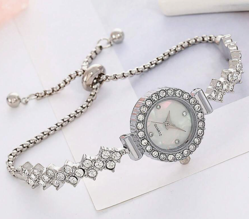 sj2412188110843007 Women's Silver Zinc Alloy Strap Fashionable Elegant Quartz Watch (10 Sets)