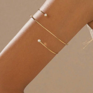 Multi-Layer Minimalist Line Rhinestone Inlaid Metal Open Bangle Arm Band  (10 Sets)