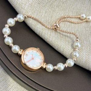 Women Adjustable Pearl Strap Round Dial Alloy Chain Bracelet Watch (10 Sets)