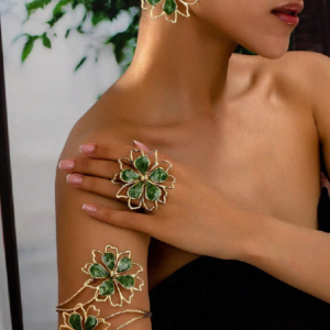 4pcs/set Vintage Elegant Emmel Floral Bracelet, Ring, Earring Jewelry Set (10 Sets)