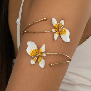 Iron Alloy Dual-Head Enamel Dipping Glaze Floral Open Bangle (10 Sets)