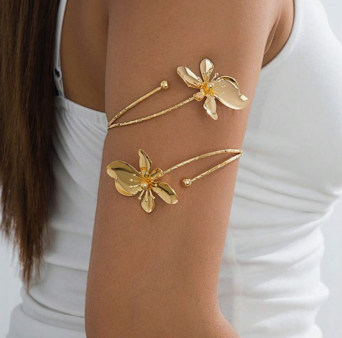 sj25032679294399591 Alloy Enamel Flower Openable Bangle Bracelet (10 Sets)