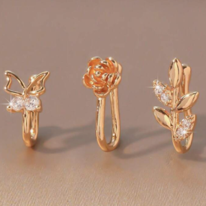 3pcs/set Rhinestone Leaf & Heart Decor Nose Cuff (10 Sets/Colors)